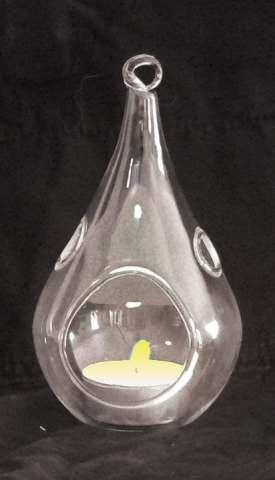 4 Pack of Hanging Clear Glass Tealight Candle Holder Tear Drop Pear Hour Glass Shape -