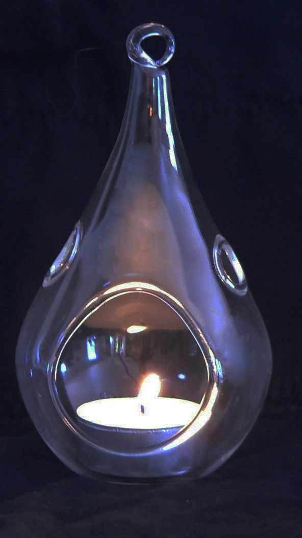 4 Pack of Hanging Clear Glass Tealight Candle Holder Tear Drop Pear Hour Glass Shape -