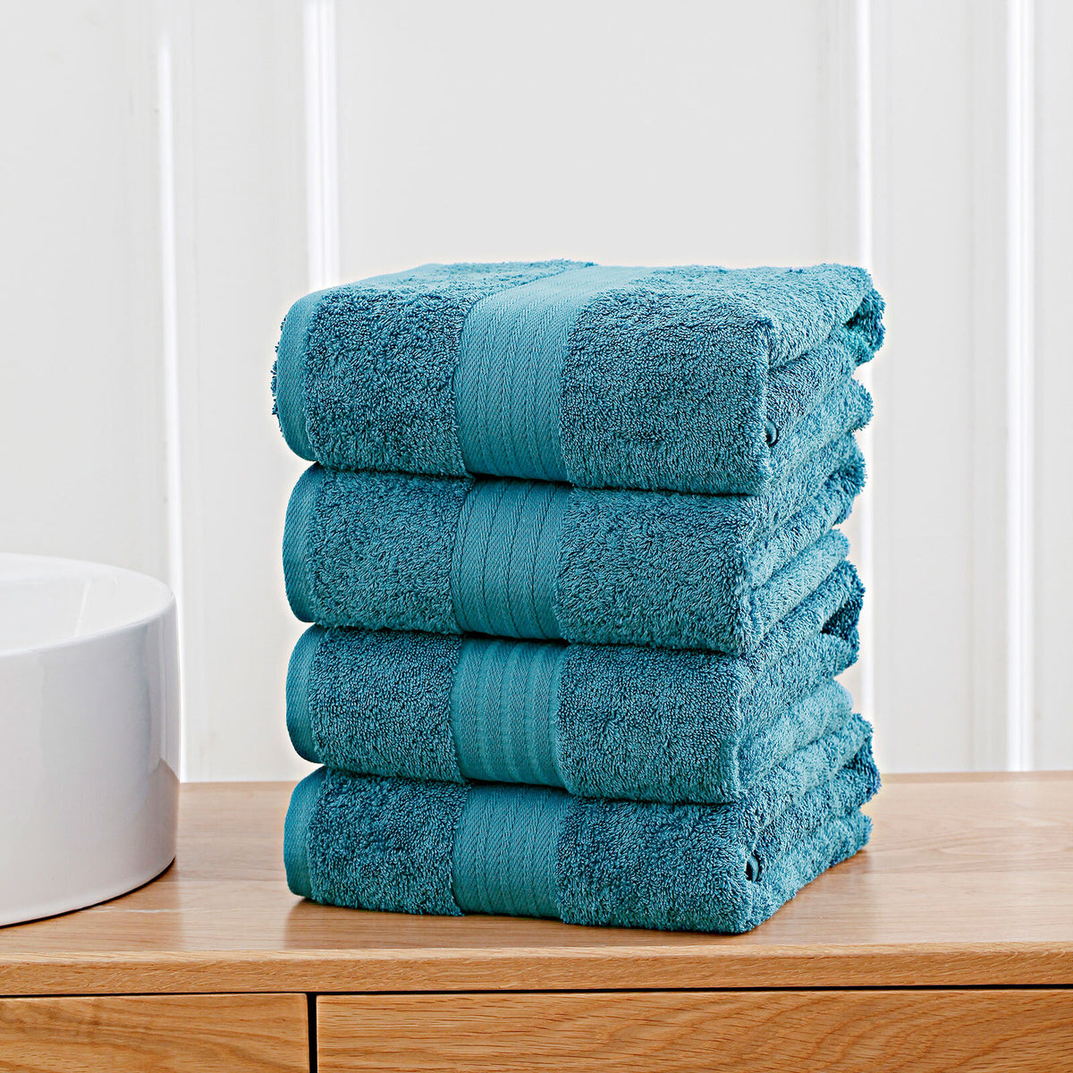 4 Piece Cotton Bath Towels Set - Blue