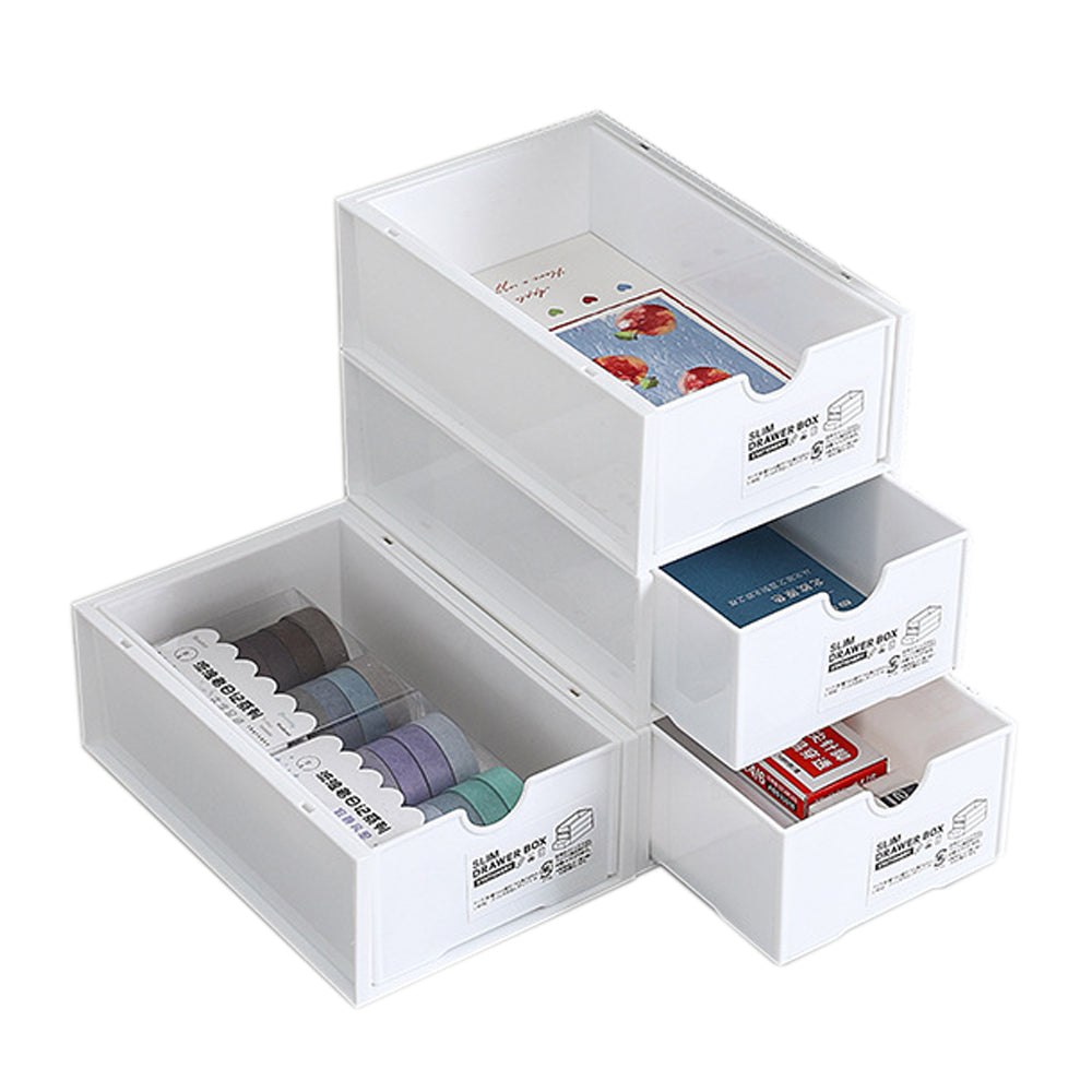 4 Pcs Set Stackable Desktop storage Box Drawer Transparent Plastic Stationery Cosmetic