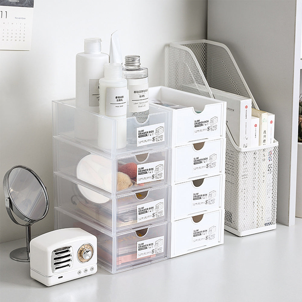 4 Pcs Set Stackable Desktop storage Box Drawer Transparent Plastic Stationery Cosmetic