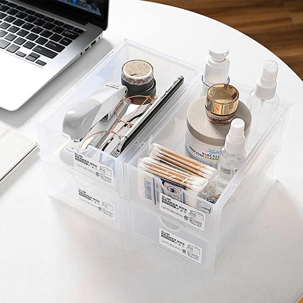 4 Pcs Set Stackable Desktop storage Box Drawer Transparent Plastic Stationery Cosmetic