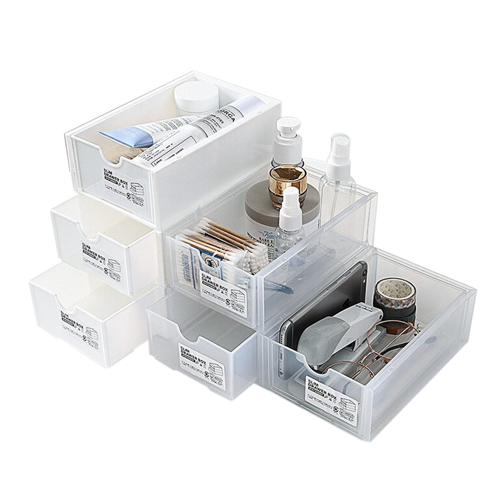 4 Pcs Set Stackable Desktop storage Box Drawer Transparent Plastic Stationery Cosmetic