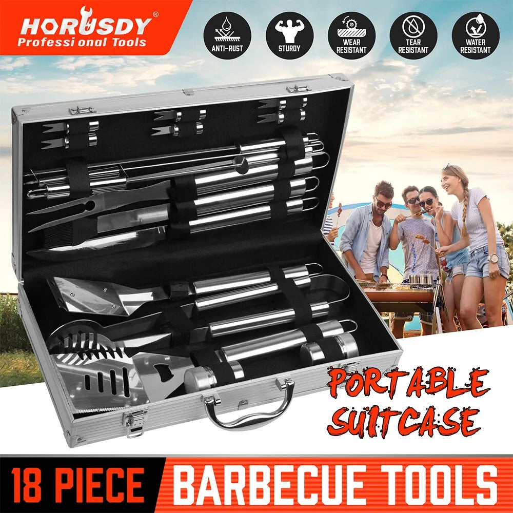 18-Piece Stainless Steel BBQ Tool Set, Barbecue Grill Utensils Kit with Aluminium Case