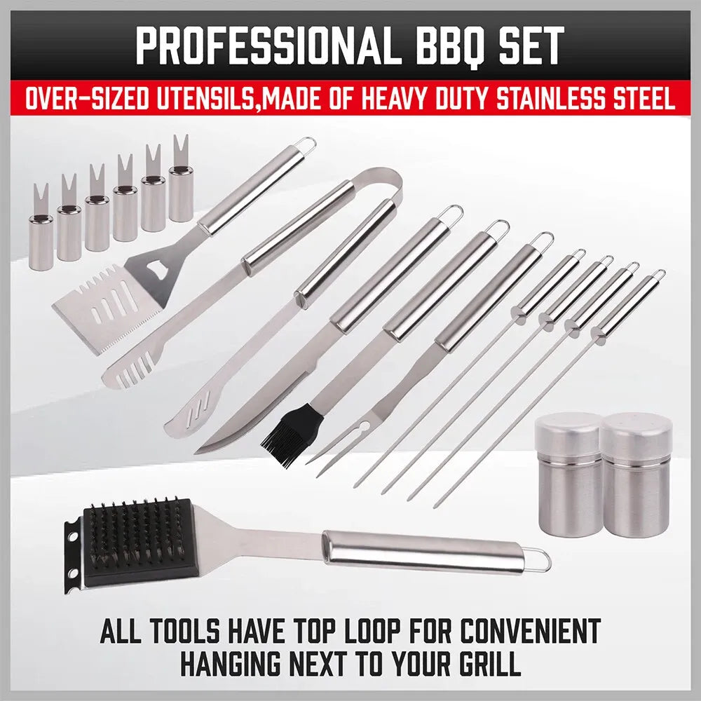 18-Piece Stainless Steel BBQ Tool Set, Barbecue Grill Utensils Kit with Aluminium Case
