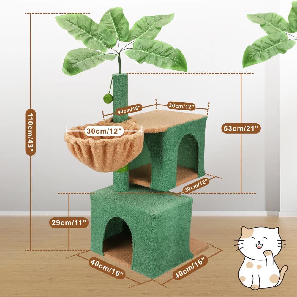 110cm Cat Tree Tower, Multi-Level Cat Scratching Post with Hammock, Condo & Play Ball