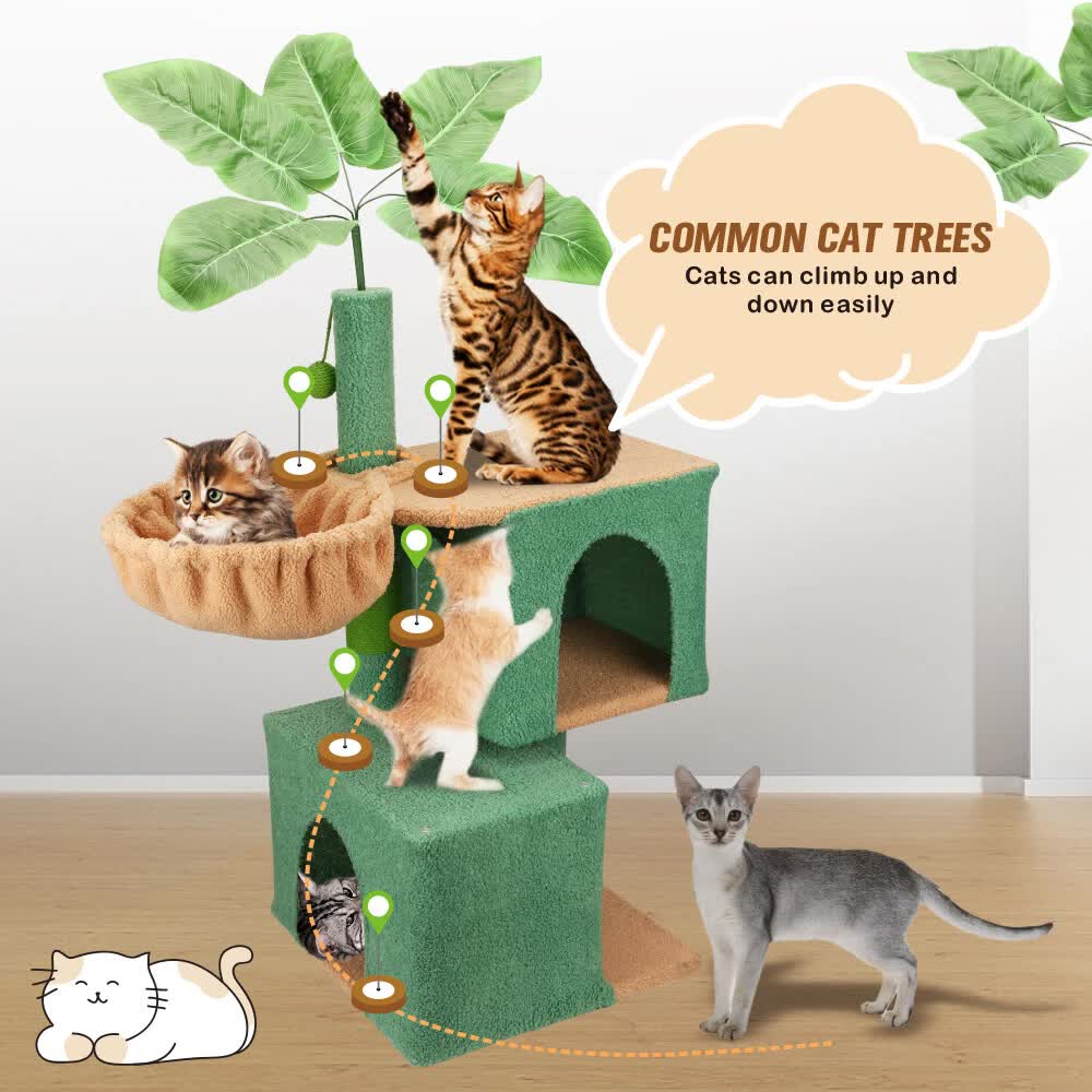 110cm Cat Tree Tower, Multi-Level Cat Scratching Post with Hammock, Condo & Play Ball
