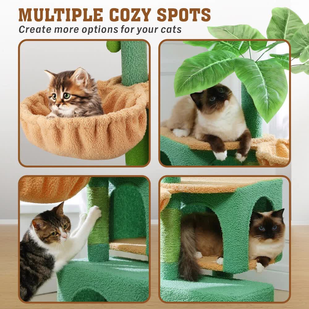 110cm Cat Tree Tower, Multi-Level Cat Scratching Post with Hammock, Condo & Play Ball