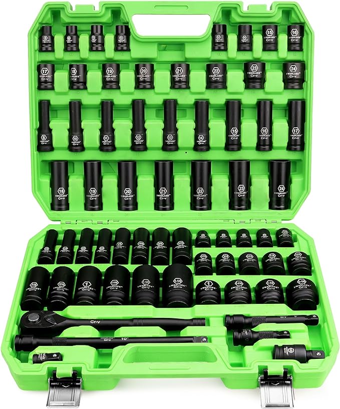 66-Pieces 1/2" Drive Impact Socket Set SAE Metric Extension Bar Impact Joint