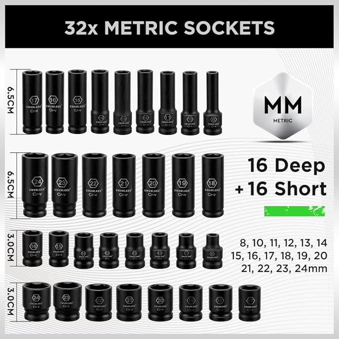 66-Pieces 1/2" Drive Impact Socket Set SAE Metric Extension Bar Impact Joint