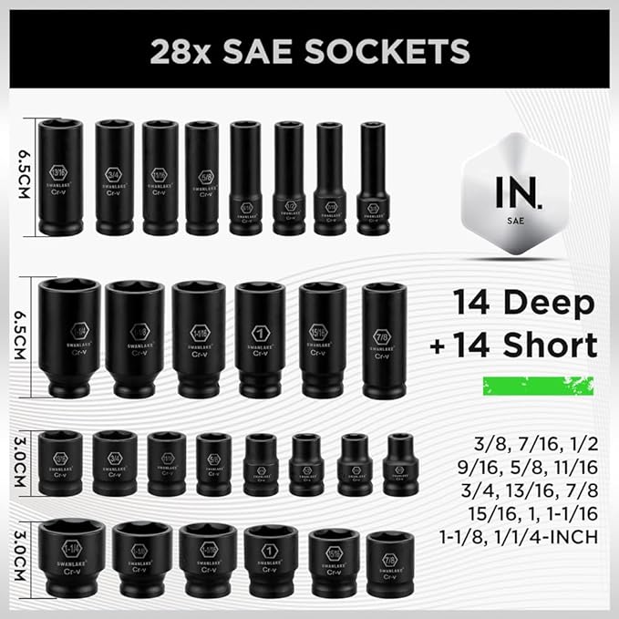 66-Pieces 1/2" Drive Impact Socket Set SAE Metric Extension Bar Impact Joint