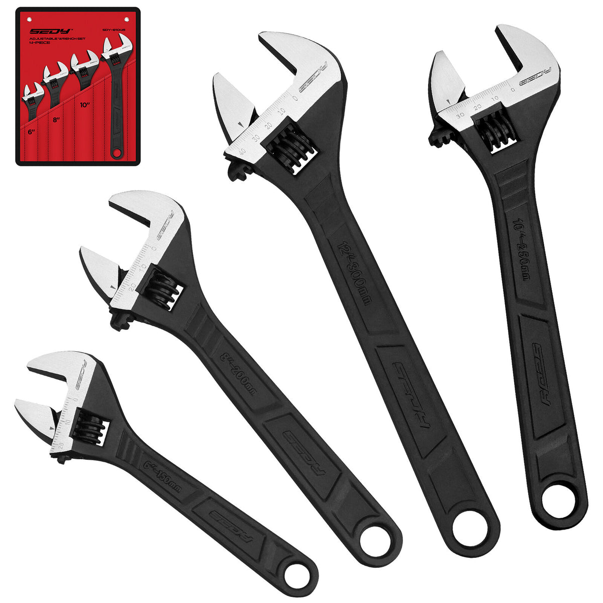 4Pc Adjustable Wrench Set Shifter Heavy Duty SAE & Metric Household Repair
