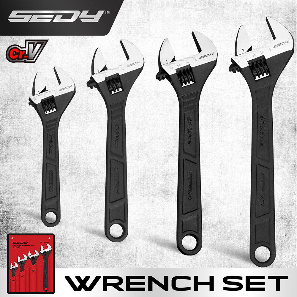 4Pc Adjustable Wrench Set Shifter Heavy Duty SAE & Metric Household Repair