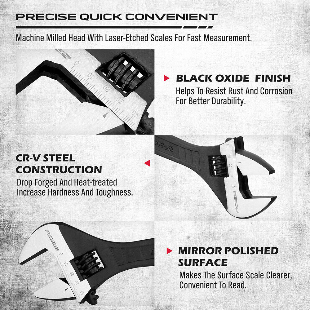 4Pc Adjustable Wrench Set Shifter Heavy Duty SAE & Metric Household Repair
