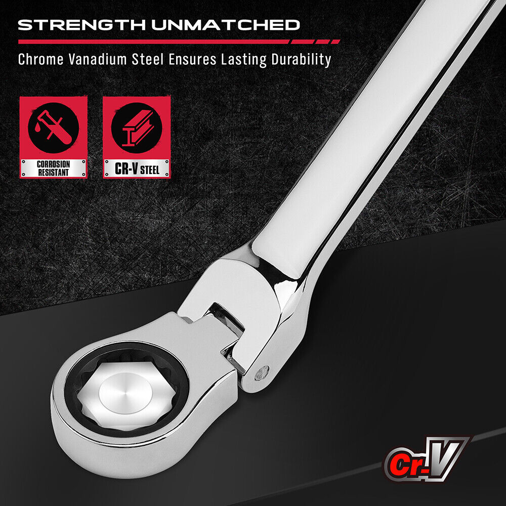 6Pcs Extra Long Flex-Head Ratchet Spanner Set Double Box End Spanner 8-19mm