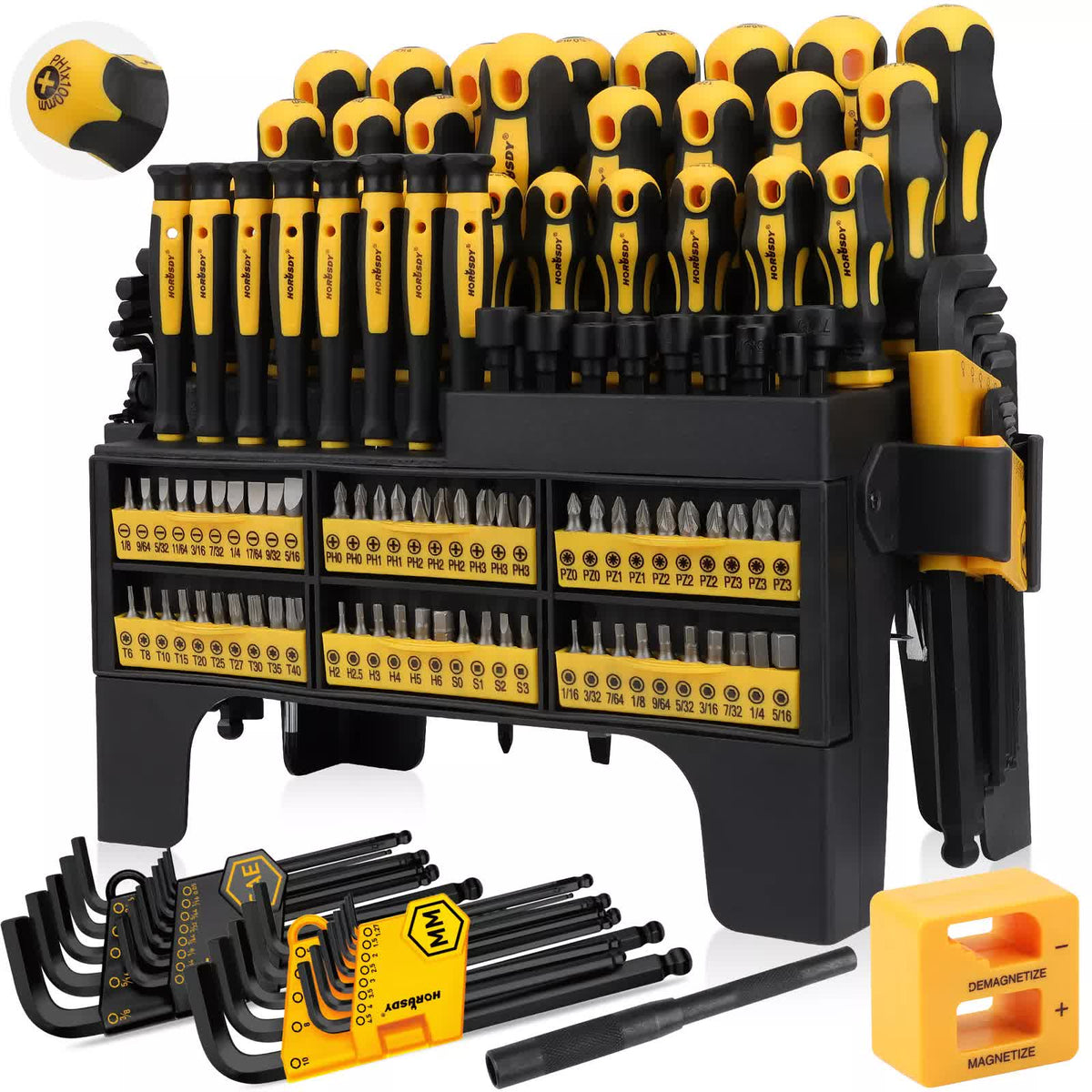 140-Piece Magnetic Screwdriver Set with Plastic Racking, Includes SAE & Metric Hex Keys