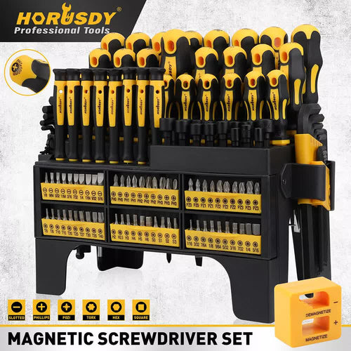 140-Piece Magnetic Screwdriver Set with Plastic Racking, Includes SAE & Metric Hex Keys