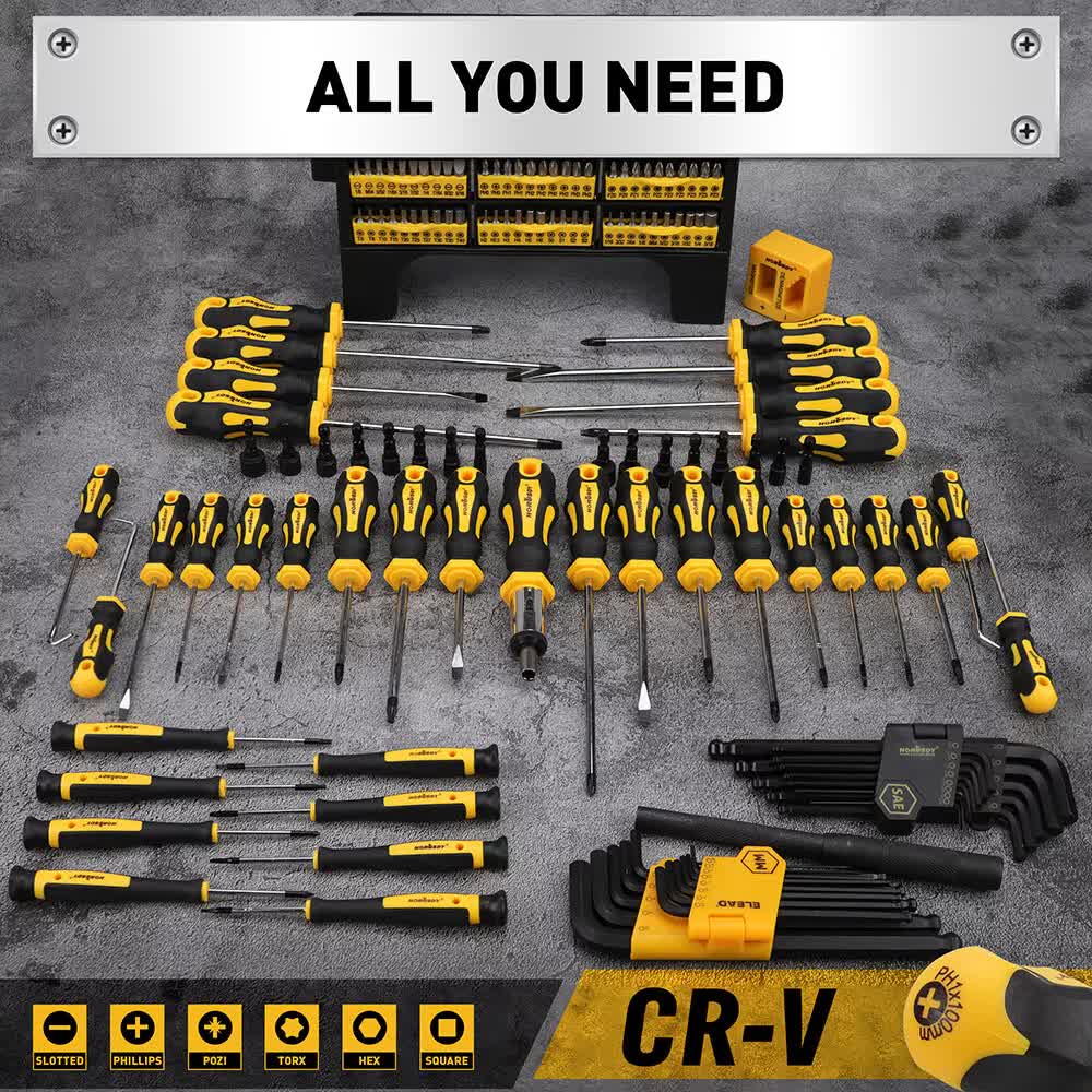 140-Piece Magnetic Screwdriver Set with Plastic Racking, Includes SAE & Metric Hex Keys