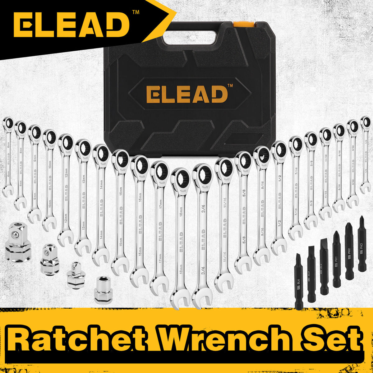 33Pcs Ratchet Wrench Set SAE Metric Wrench Phillips Slotted Bits Adapter