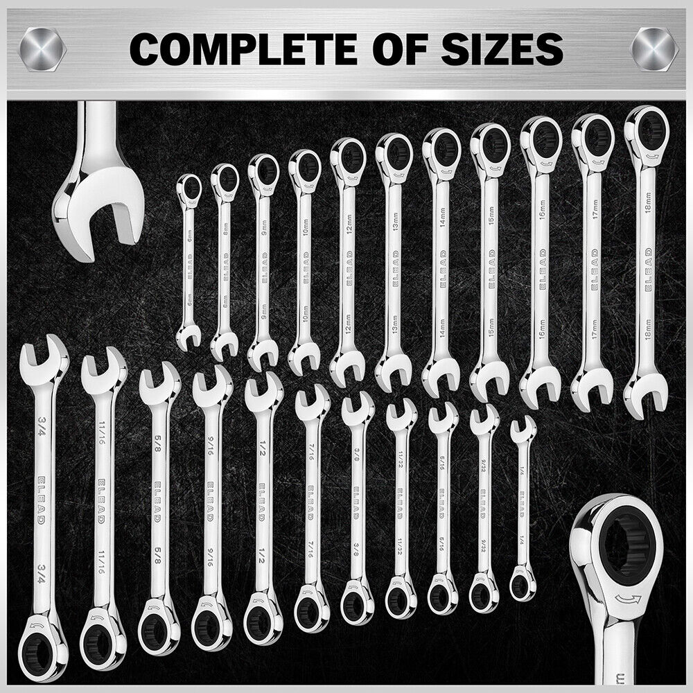 33Pcs Ratchet Wrench Set SAE Metric Wrench Phillips Slotted Bits Adapter