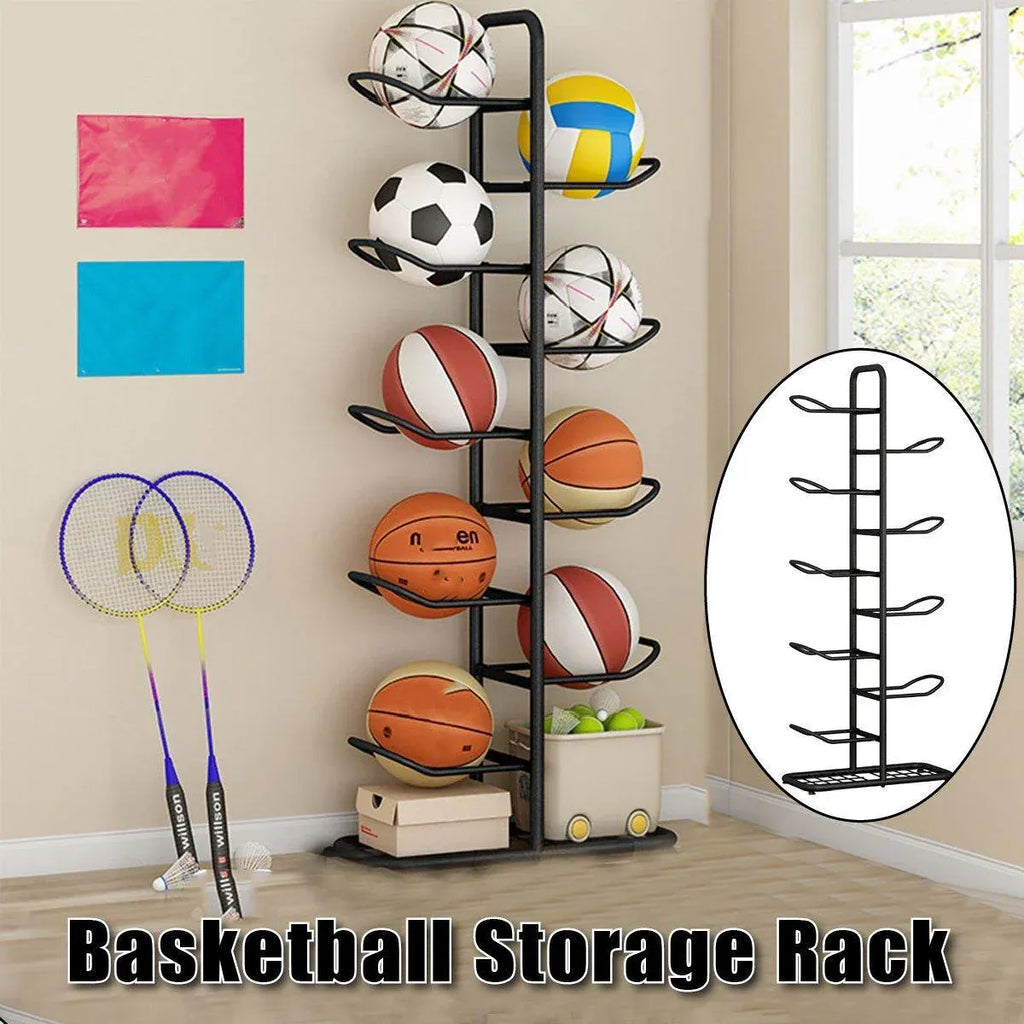 Multi-Layer Basketball Storage Rack Iron Frame Sports Equipment Organiser Shelf