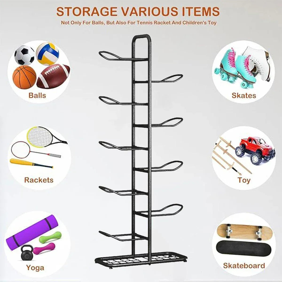 Multi-Layer Basketball Storage Rack Iron Frame Sports Equipment Organiser Shelf