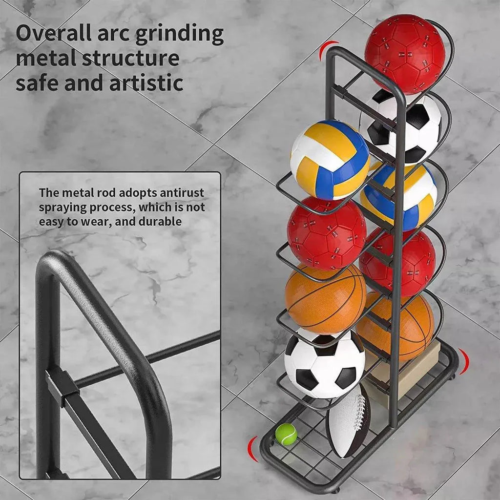 Multi-Layer Basketball Storage Rack Iron Frame Sports Equipment Organiser Shelf