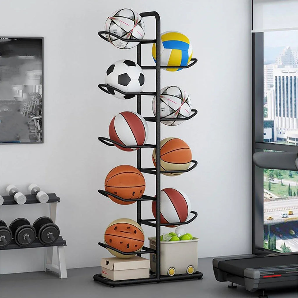 Multi-Layer Basketball Storage Rack Iron Frame Sports Equipment Organiser Shelf