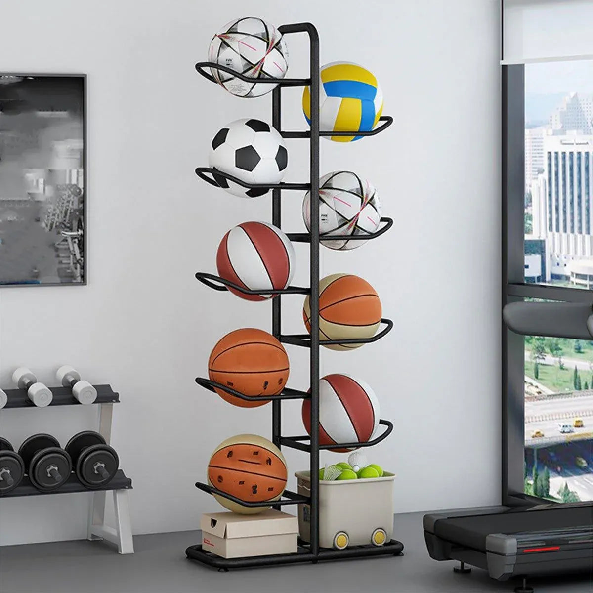 Multi-Layer Basketball Storage Rack Iron Frame Sports Equipment Organiser Shelf