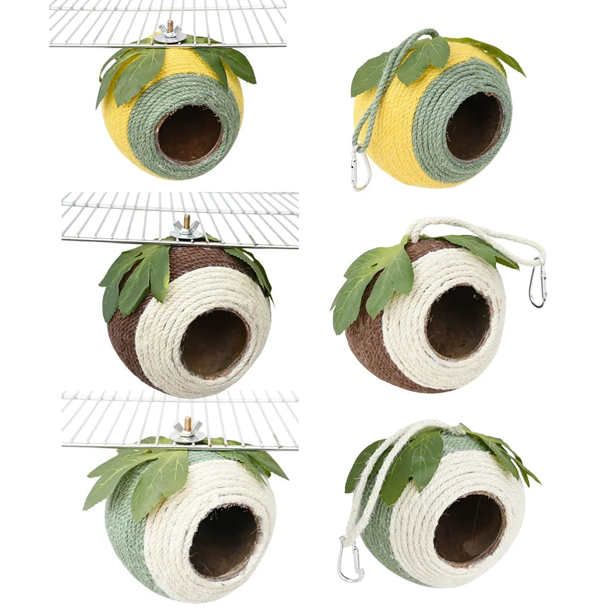 Bird Nest Parrot Nest Coconut Shell Braided Twine Colourful Cage Hanging Bed -