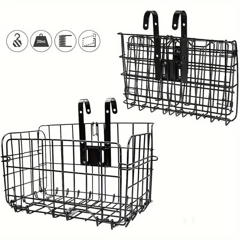 Foldable Bicycle Basket Front and Rear Hanging Storage Rack Bike Accessories - Black