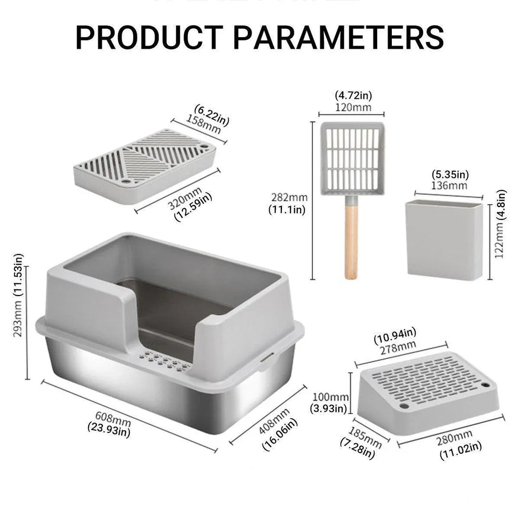 5-Piece Cat Litter Box Set – Grey