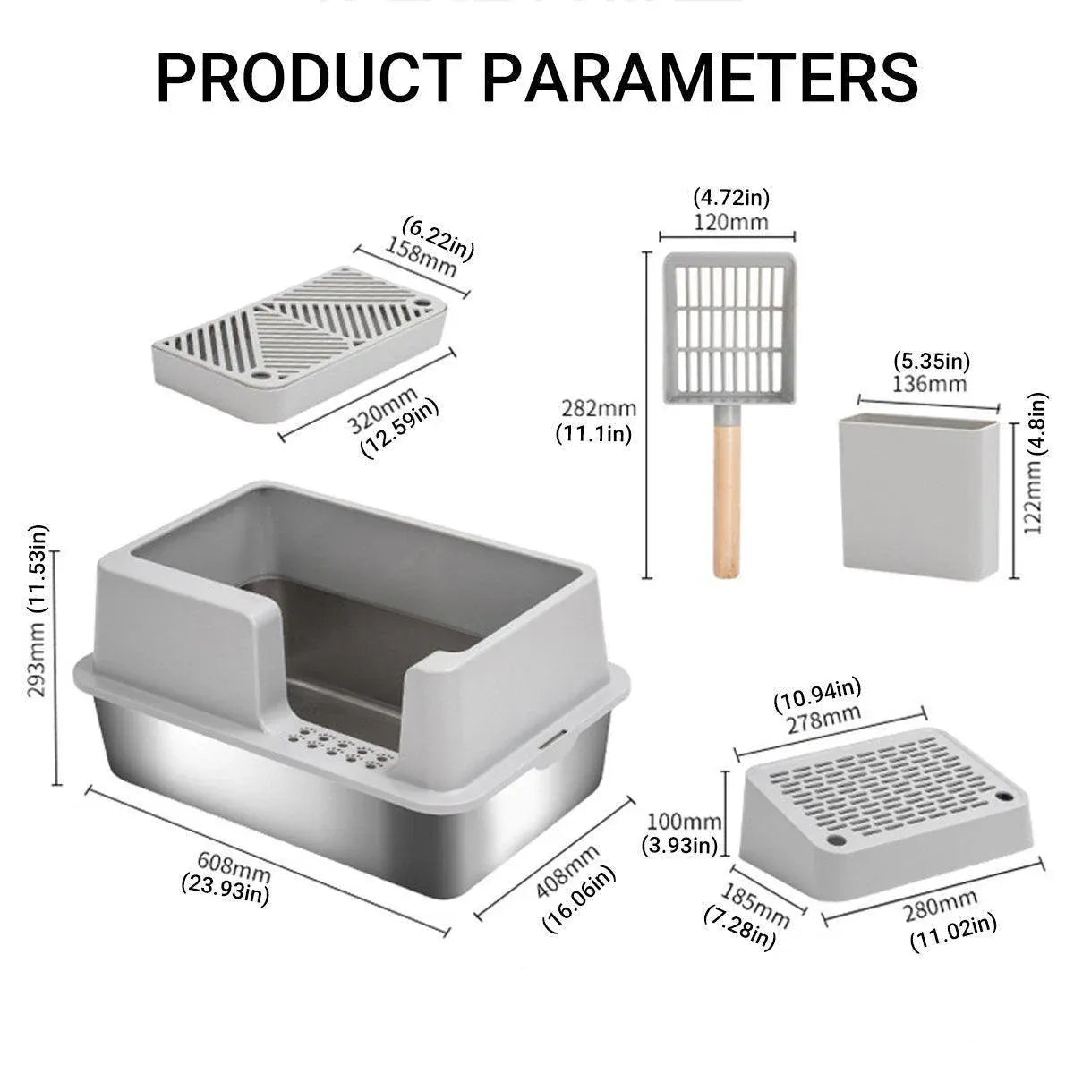 5-Piece Cat Litter Box Set – Grey