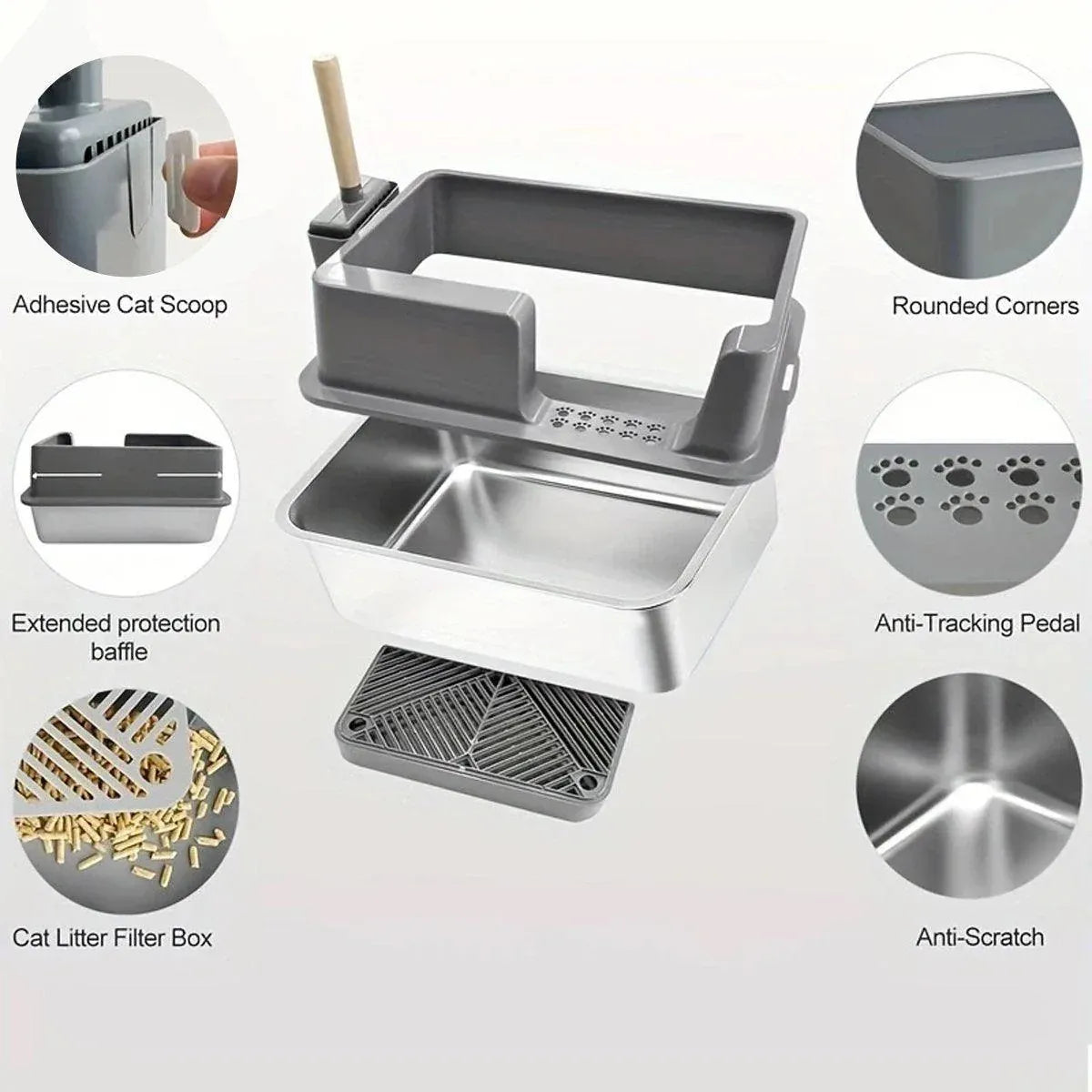 5-Piece Cat Litter Box Set – Grey