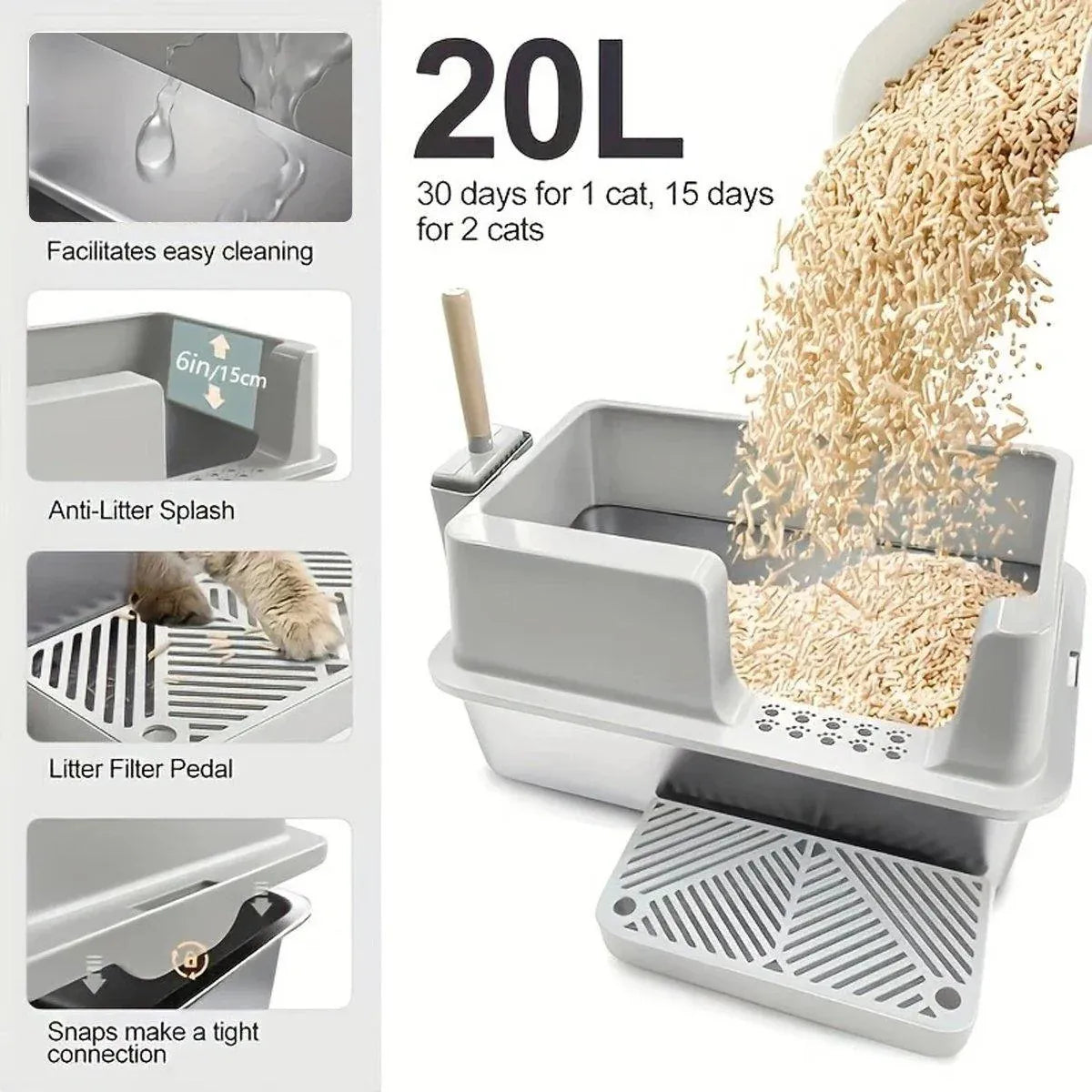 5-Piece Cat Litter Box Set – Grey