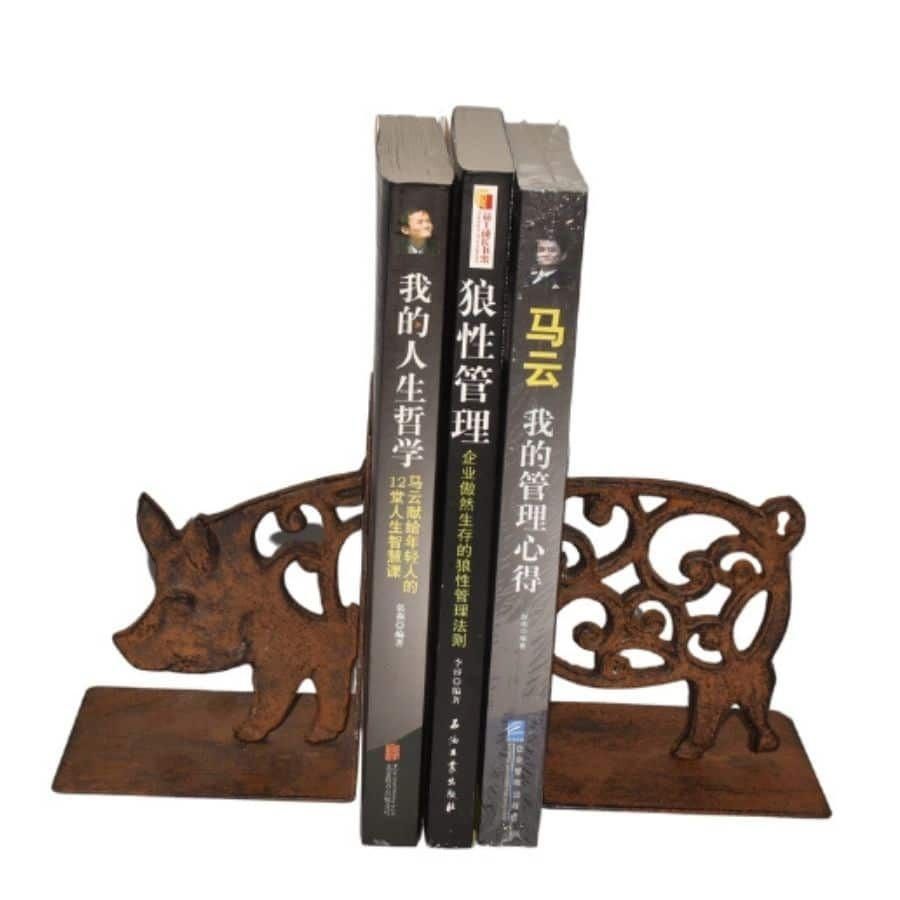 Cast Iron Fleur Pig Bookends Set 14cm