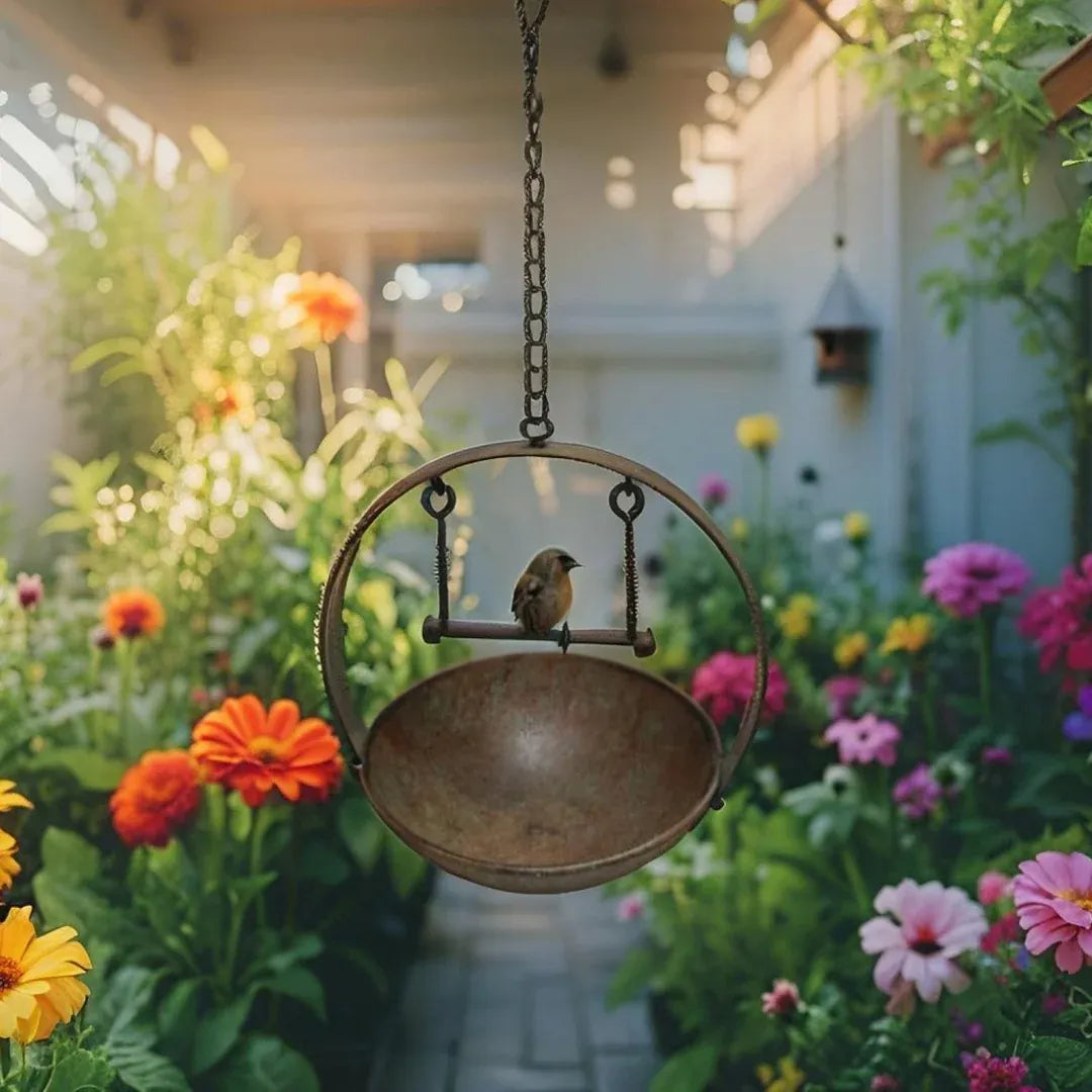 Hanging Birdfeeder w Bird On Swing 48cm