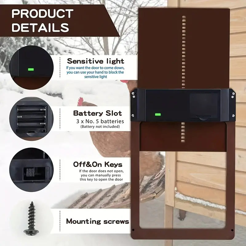 PCS Automatic Chicken House Coop Door Light-Sensitive Night And Morning Delay Auto Guard