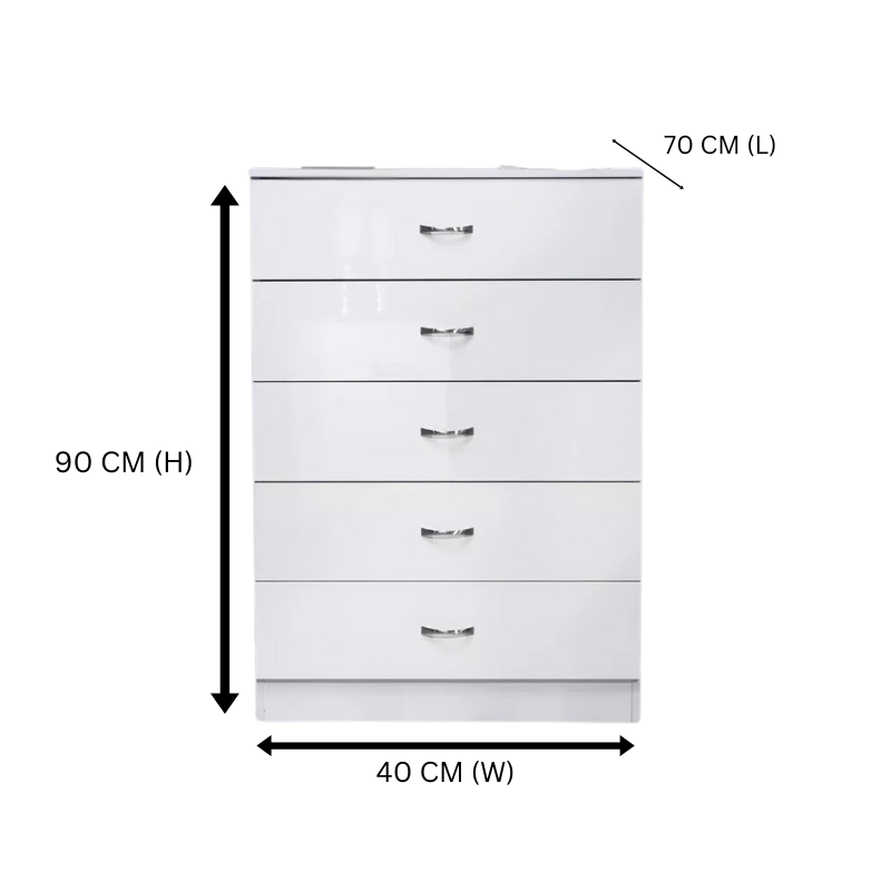 5 Layer White Drawer Chest Storage with Bedside Table
