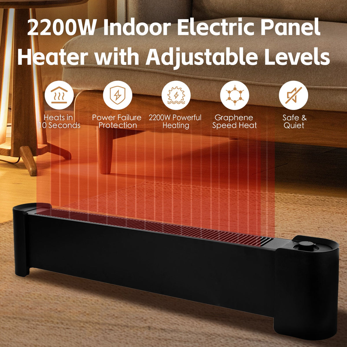 2200W Graphene Floor Electric Heater – Fast Heating, Energy-Efficient, Portable Indoor