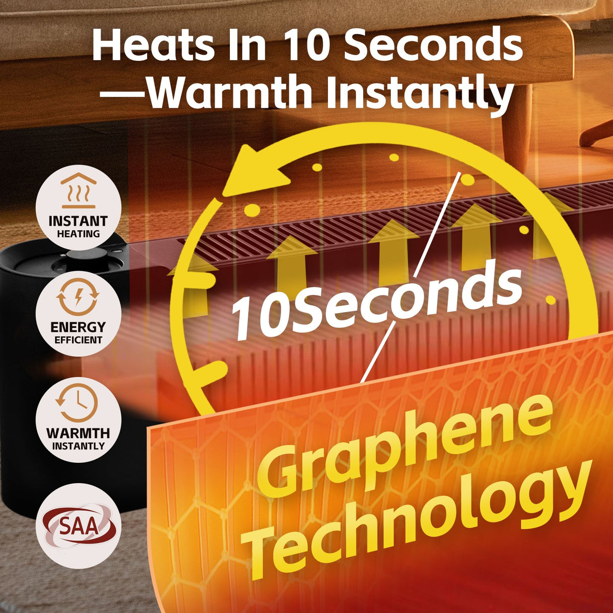 2200W Graphene Floor Electric Heater – Fast Heating, Energy-Efficient, Portable Indoor