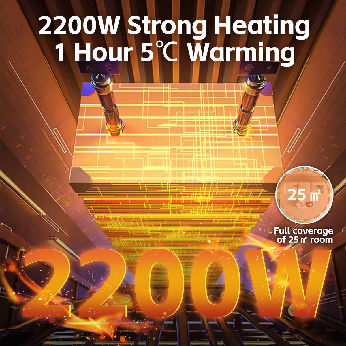 2200W Graphene Floor Electric Heater – Fast Heating, Energy-Efficient, Portable Indoor