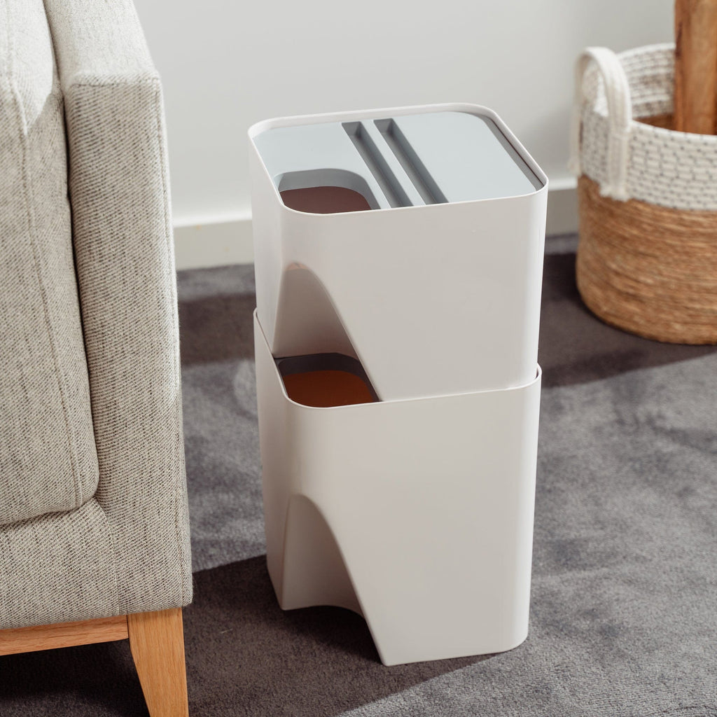 2 Pcs 12L+18L Stackable Plastic Kitchen Trash Bin Household Classification Storage Box