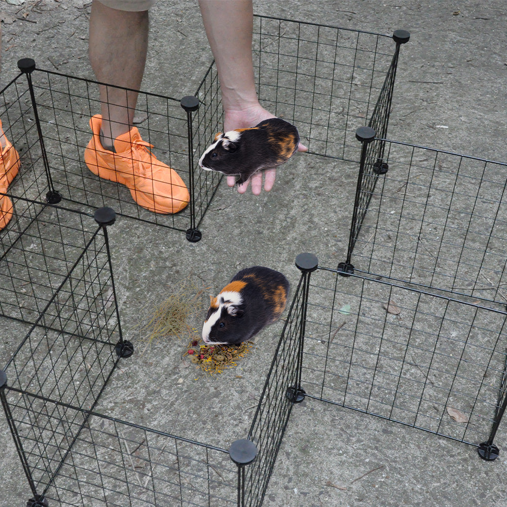 Pet Playpen Foldable Metal Pet Cage Enclosure Puppy Fence 16 Panels with Connection Clips