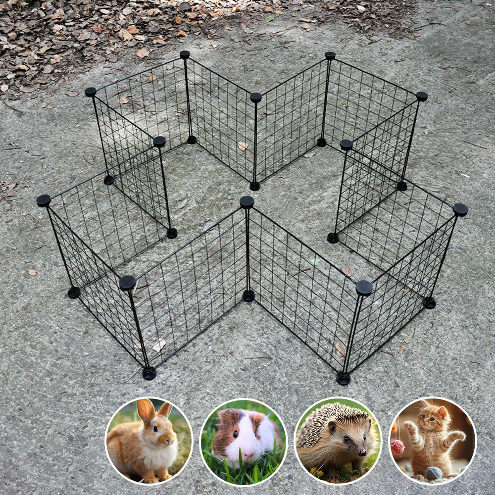 Pet Playpen Foldable Metal Pet Cage Enclosure Puppy Fence 16 Panels with Connection Clips