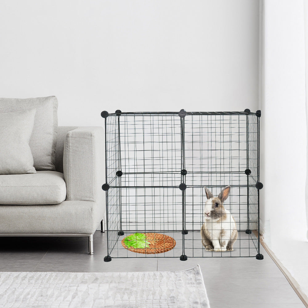 Pet Playpen Foldable Metal Pet Cage Enclosure Puppy Fence 16 Panels with Connection Clips