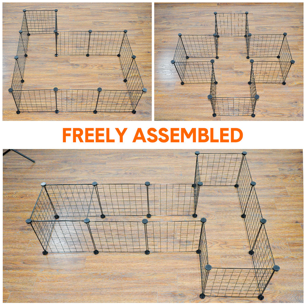 Pet Playpen Foldable Metal Pet Cage Enclosure Puppy Fence 16 Panels with Connection Clips
