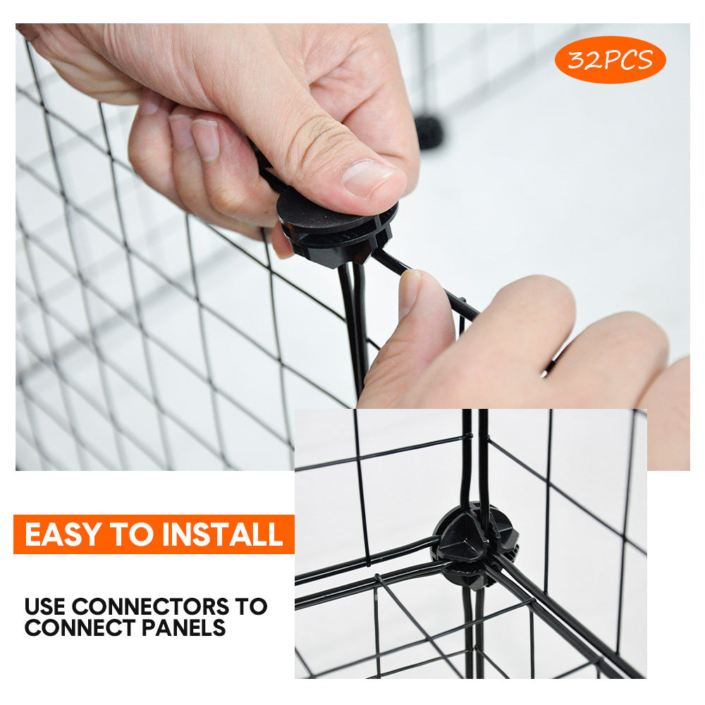 Pet Playpen Foldable Metal Pet Cage Enclosure Puppy Fence 16 Panels with Connection Clips