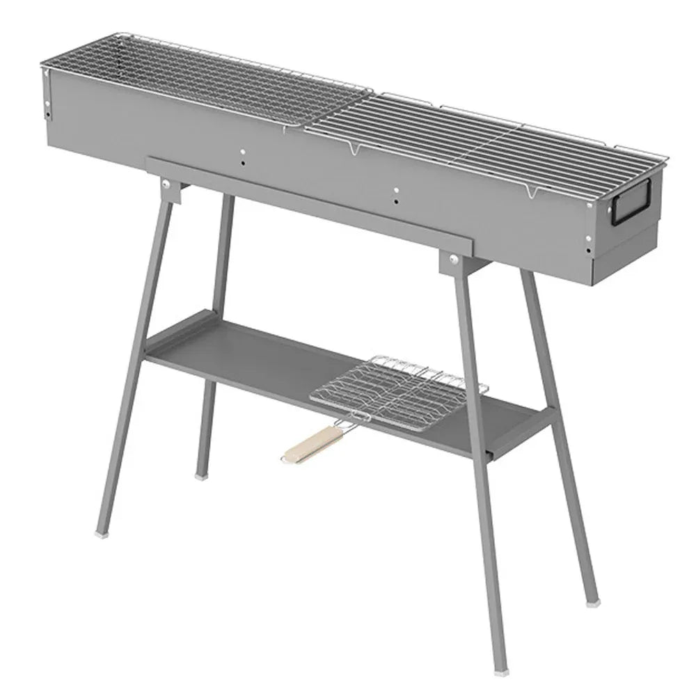 Portable Charcoal Grill Rectangular Folding Stainless Steel BBQ Grill L100xW18cm For