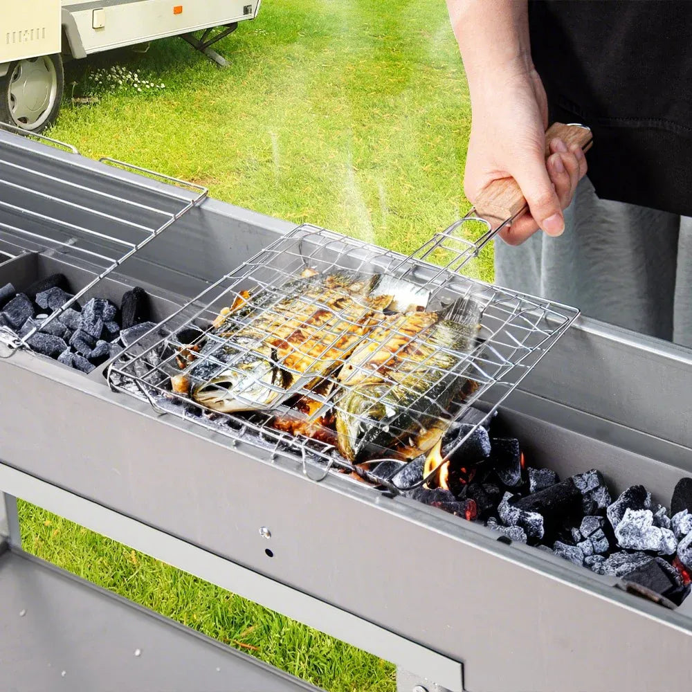 Portable Charcoal Grill Rectangular Folding Stainless Steel BBQ Grill L100xW18cm For